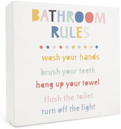Bathroom Rules Wooden Box Sign 5x5