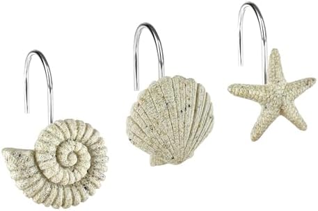 Sunlit Seashells Starfish Conch Decorative Shower Hooks 12 Pack