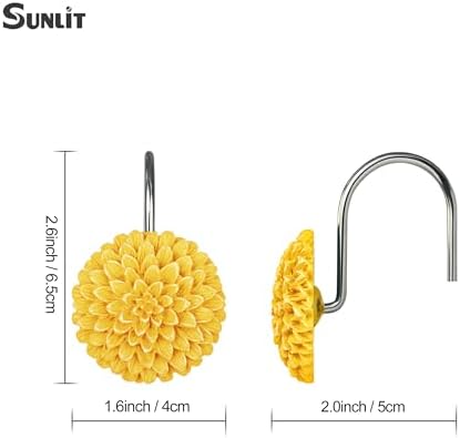Sunlit Decorative Floral Shower Curtain Hooks 12 Pack