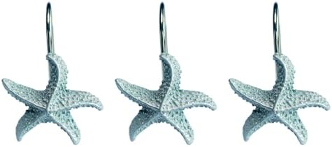 Stylish Silver Starfish Shower curtain hooks Set of 12