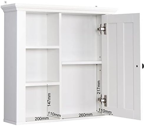 Bathroom Medicine Cabinet with Adjustable Shelf and 3 Open Compartments