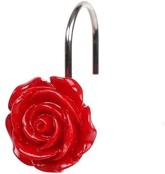Twofish Red Rose Flower Shower Curtain Hooks Set of 12