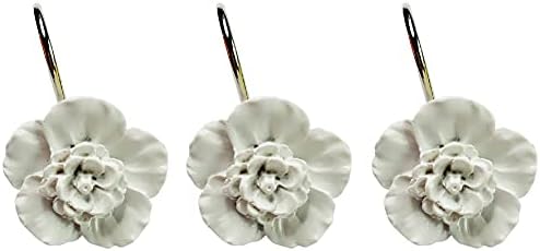 Twofishes White Flower Shower Curtain Hooks 12-Piece Set
