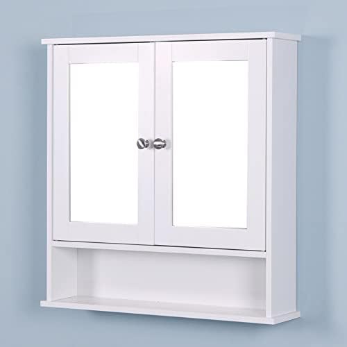 Double Mirror Wall Cabinet for Bathroom Storage White