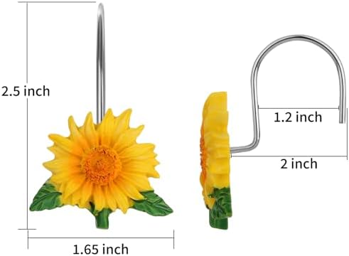 Sunflower Decorative Shower Curtain Hooks 12PCS Stainless Steel
