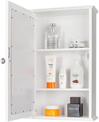 Mirror Wall Cabinet with Adjustable Shelves and Crystal Knob