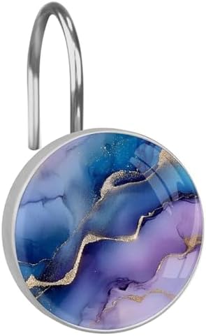 12pcs Purple Marble Shower Curtain Hooks Decorative Hangers