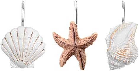 Elegant 12 Piece Seashell Shower curtain Hooks in Light Brown