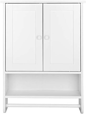 Stylish White 2-Door Bathroom Cabinet with Shelves and Towel Bar