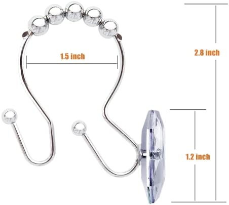 12-Piece Double Shower curtain Ring with Glide Action Crystal Clarity