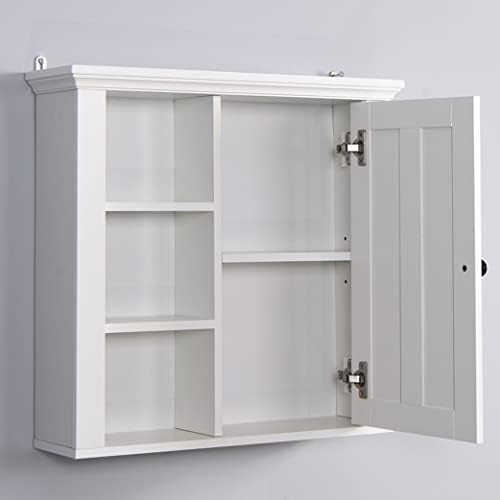 Adjustable Wall-Mounted White Bathroom Storage Cabinet with 3 Open Shelves
