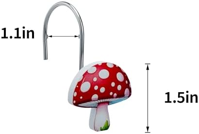 Mushroom Shower Curtain Hooks Whimsical Bathroom Decor - Set of 12