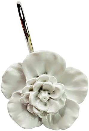 Twofishes White Flower Shower Curtain Hooks 12-Piece Set