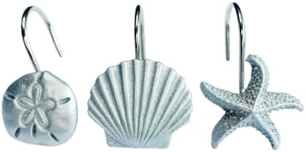 Stylish Silver Starfish Shower curtain hooks Set of 12