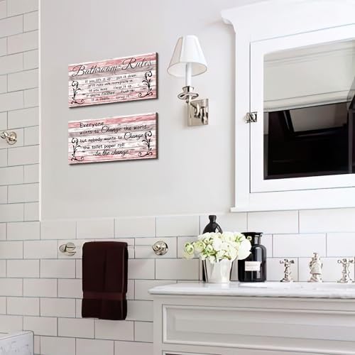 2 Pcs Funny Pink Bathroom Signs Set