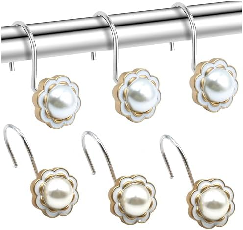 Stylish Pearl Flower 12pc Rust-Proof Showers Hangers for Home Bathroom