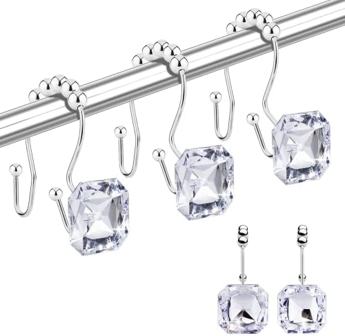 12-Piece Double Shower curtain Ring with Glide Action Crystal Clarity