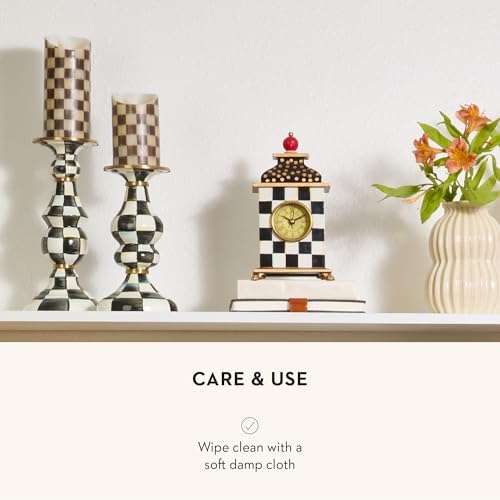 Candleholder - Cute Black White Courtly Check Enamel Pillar Candle Stand