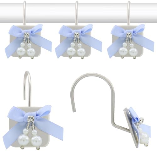 Decorative Shower Curtain Hooks 12PCS Blue Silvery