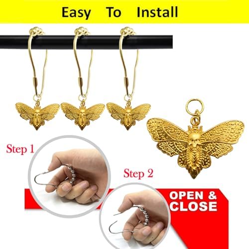 Stylish Skull Moth Decorative Shower Hooks 12pcs Gold