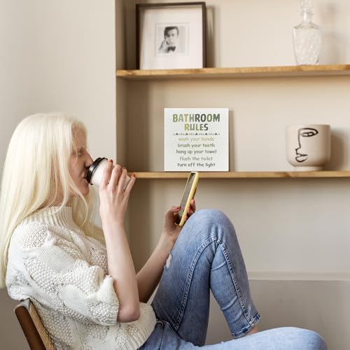Kids Bathroom Wooden Box Sign 5x5 Green