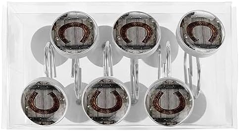 Western Cowboy Rusty Horseshoe Shower Curtain Hooks Set of 12