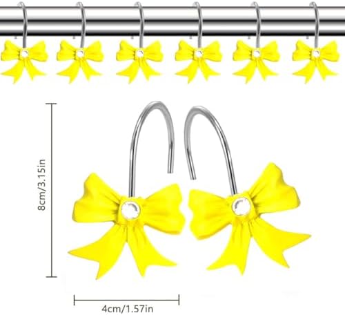 Yellow Decorative Shower Curtain Hooks 12PCS Set with Rhinestone Design