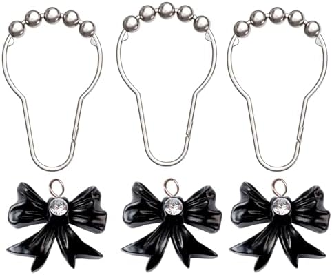 12-Piece Set of Black Bow Knot Shower Curtain Hooks for Bathrooms