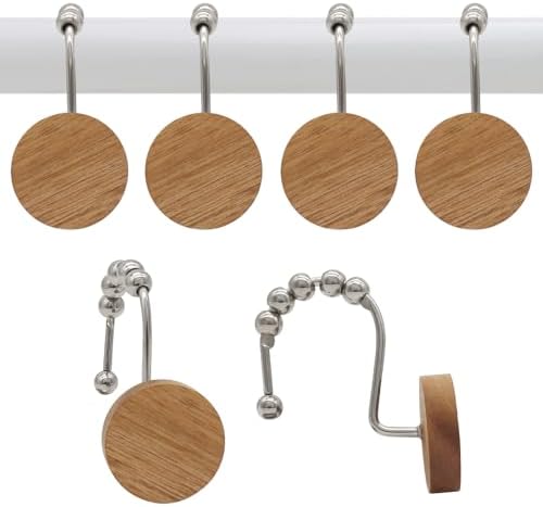 Modern Wood Shower Curtain Hooks 12PCS Silvery