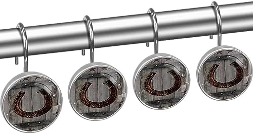 Western Cowboy Rusty Horseshoe Shower Curtain Hooks Set of 12