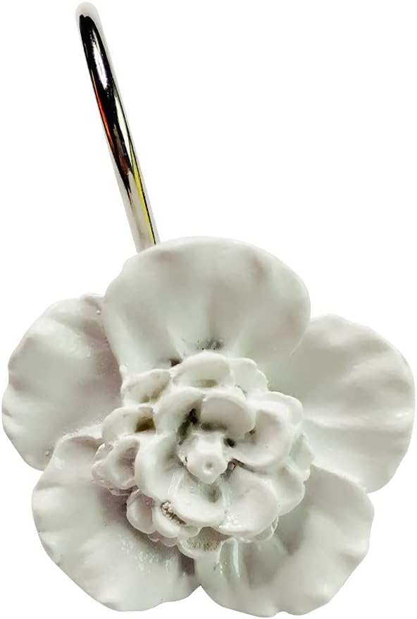 Twofishes White Flower Shower Curtain Hooks 12-Piece Set