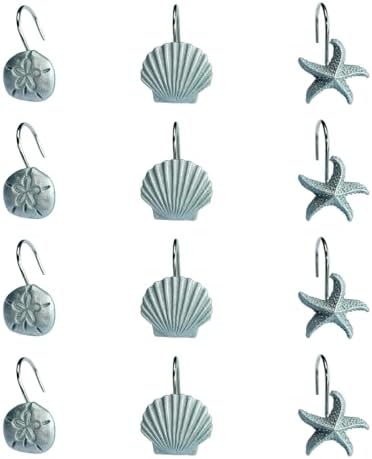 Stylish Silver Starfish Shower curtain hooks Set of 12