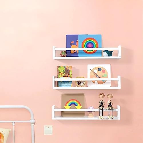 Sturdy 24 Floating Bookshelves for Kids Set of 3 Solid White wood