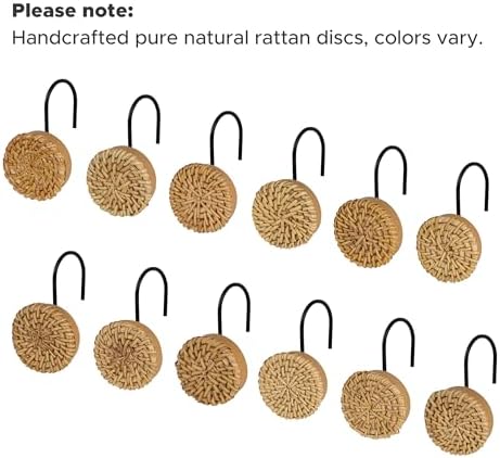 Sunlit Boho Chic Woven Wicker Rattan Shower Curtain Hooks 12-Piece Set