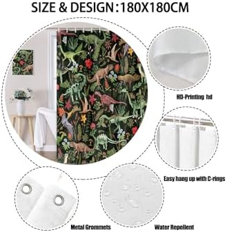 Wathon Dinosaurs Bath Curtain with 12 Hooks