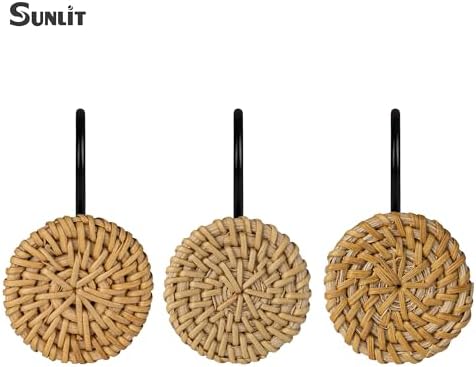 Sunlit Boho Chic Woven Wicker Rattan Shower Curtain Hooks 12-Piece Set