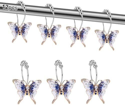 Elerslodia Blue Butterflies Decorative Shower Curtain Hook Set