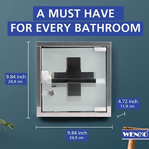 WENKO Medicine Cabinet with Lock and Safety Glass Door