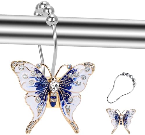 Elerslodia Blue Butterflies Decorative Shower Curtain Hook Set