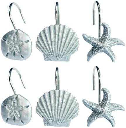 Stylish Silver Starfish Shower curtain hooks Set of 12