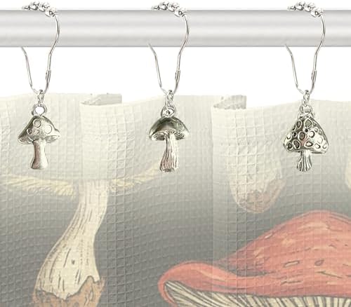 Mushroom Shower Curtain Hooks Boho Retro Cute Design