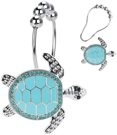 Bristling Blue Turtle Decorative Shower Curtain Hangers Set 12
