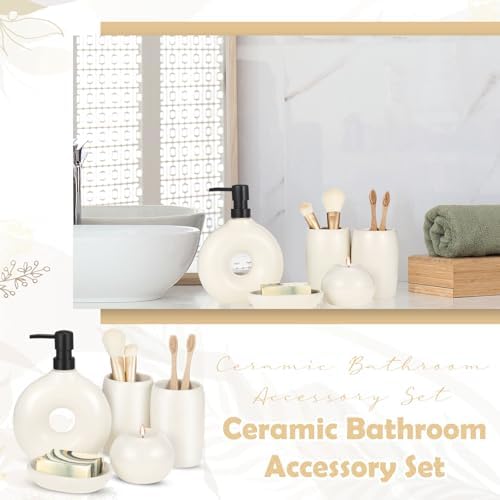 5 Pcs Ceramic Bathroom Accessory Set in Beige