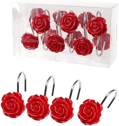 Twofish Red Rose Flower Shower Curtain Hooks Set of 12