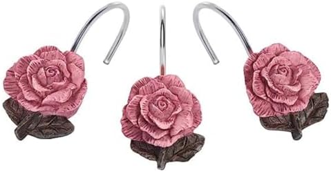 12PCS Pink Rose Decorative Shower Curtain Hooks