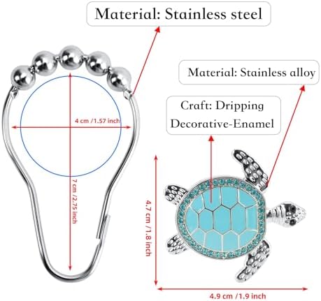 Bristling Blue Turtle Decorative Shower Curtain Hangers Set 12
