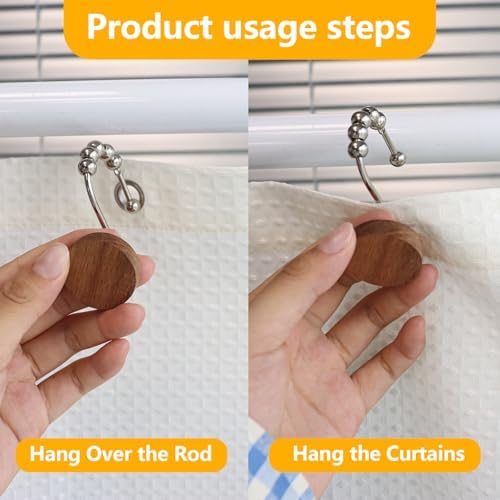 Modern Wood Shower Curtain Hooks 12PCS Silvery