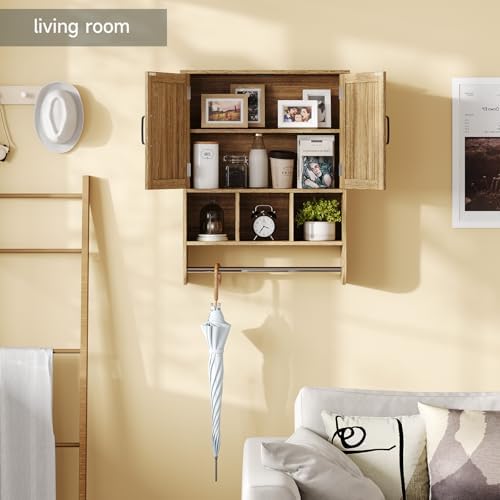 Rustic Bathroom Wall Cabinet with Towel Bar
