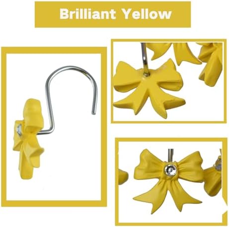 Yellow Decorative Shower Curtain Hooks 12PCS Set with Rhinestone Design