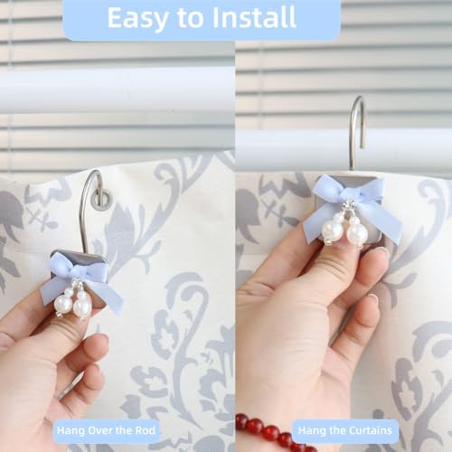 Decorative Shower Curtain Hooks 12PCS Blue Silvery